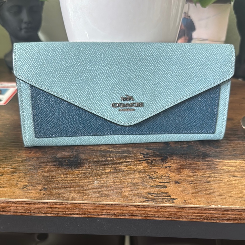 Coach Blue Leather Wallet with Envelope Design